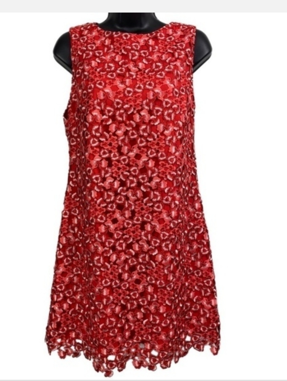 Alice + Olivia Clyde Lace Sleeveless Shift Dress in the Poppy red color. Size 12